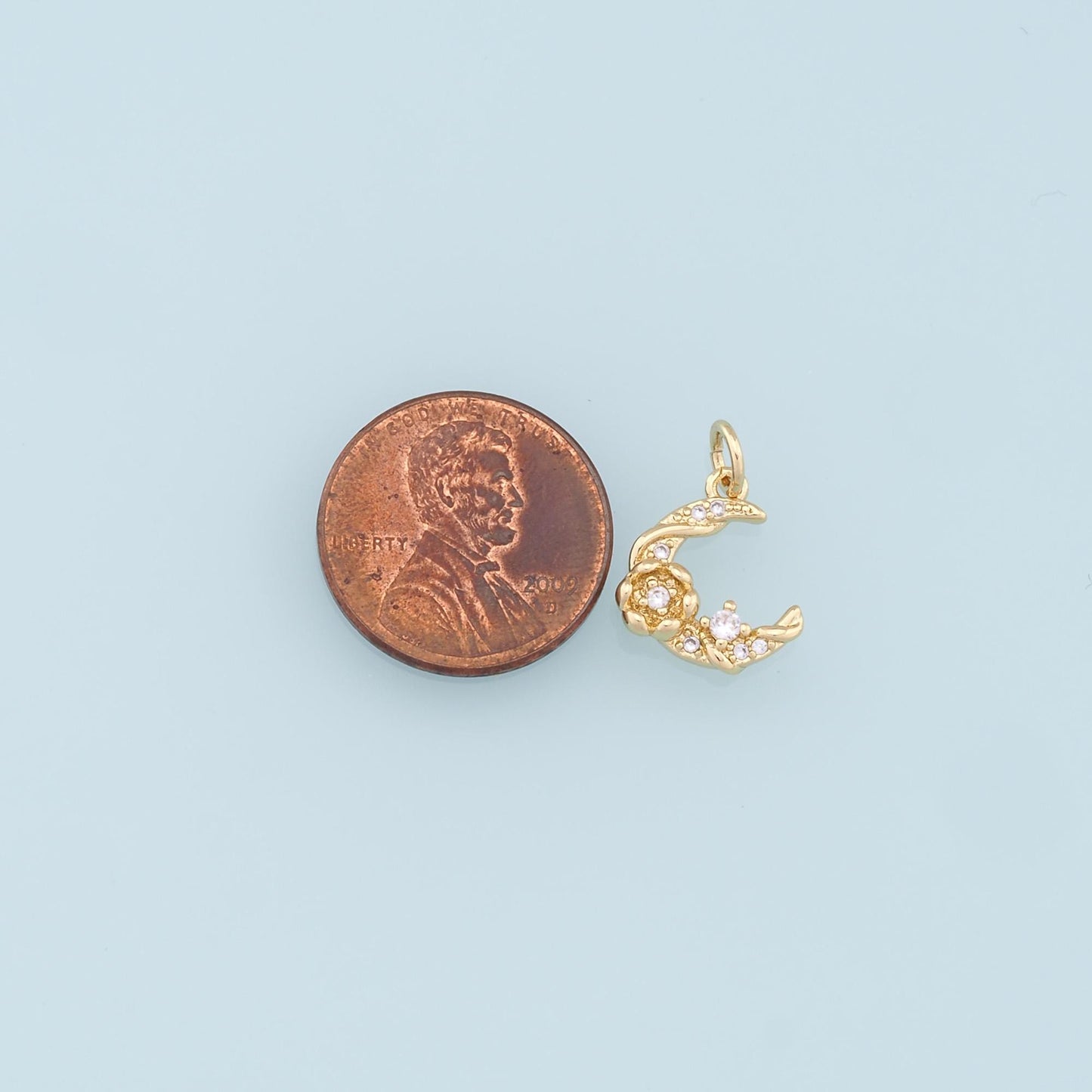 Gold Moon Charms,18K Gold Filled Moon Pendant,CZ Micro Pave Moon Charm Bracelet Necklace for DIY Jewelry Making Supply
