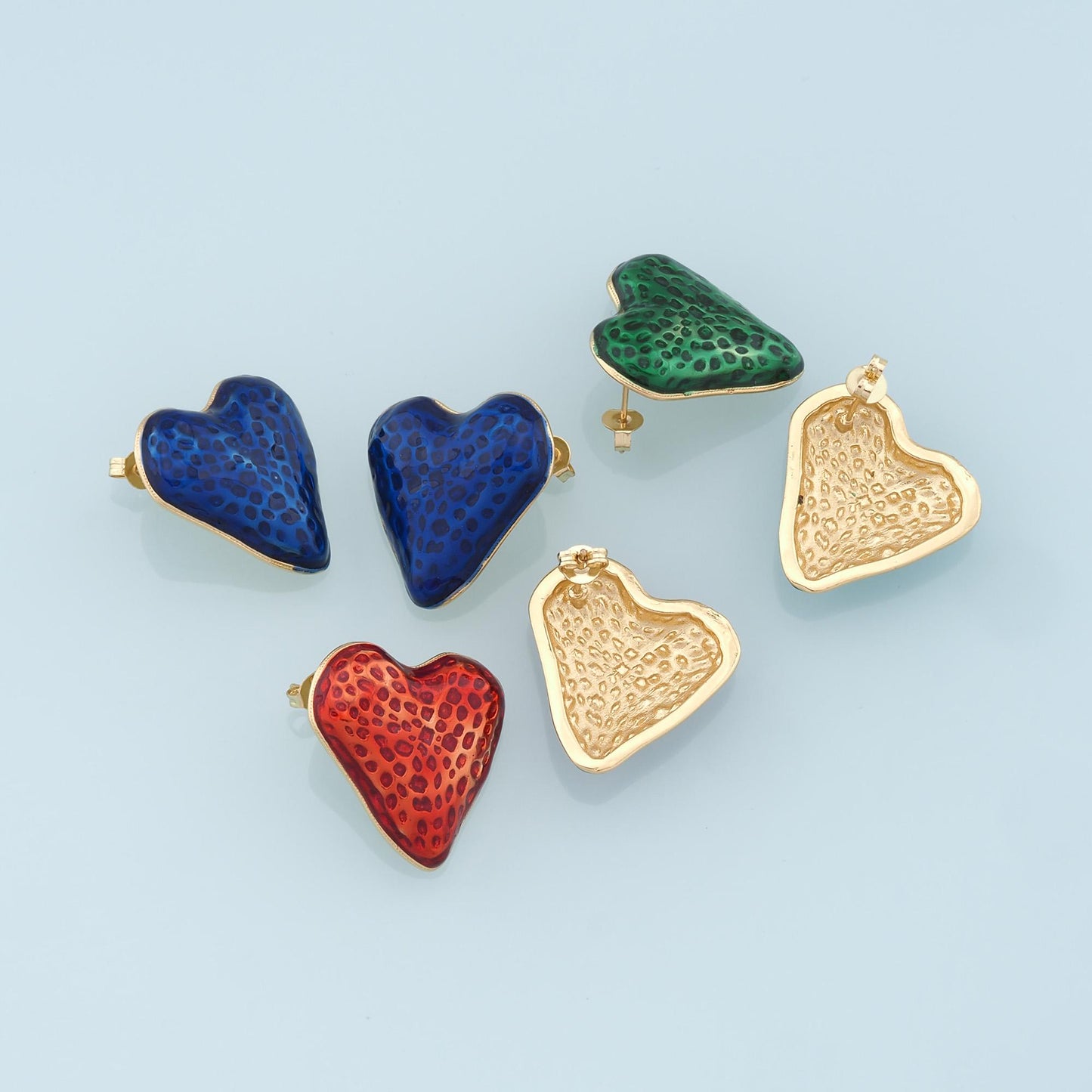 1pair 18K Gold Filled Enamel Heart Stud Earrings,Gold Earrings,Dainty Earrings