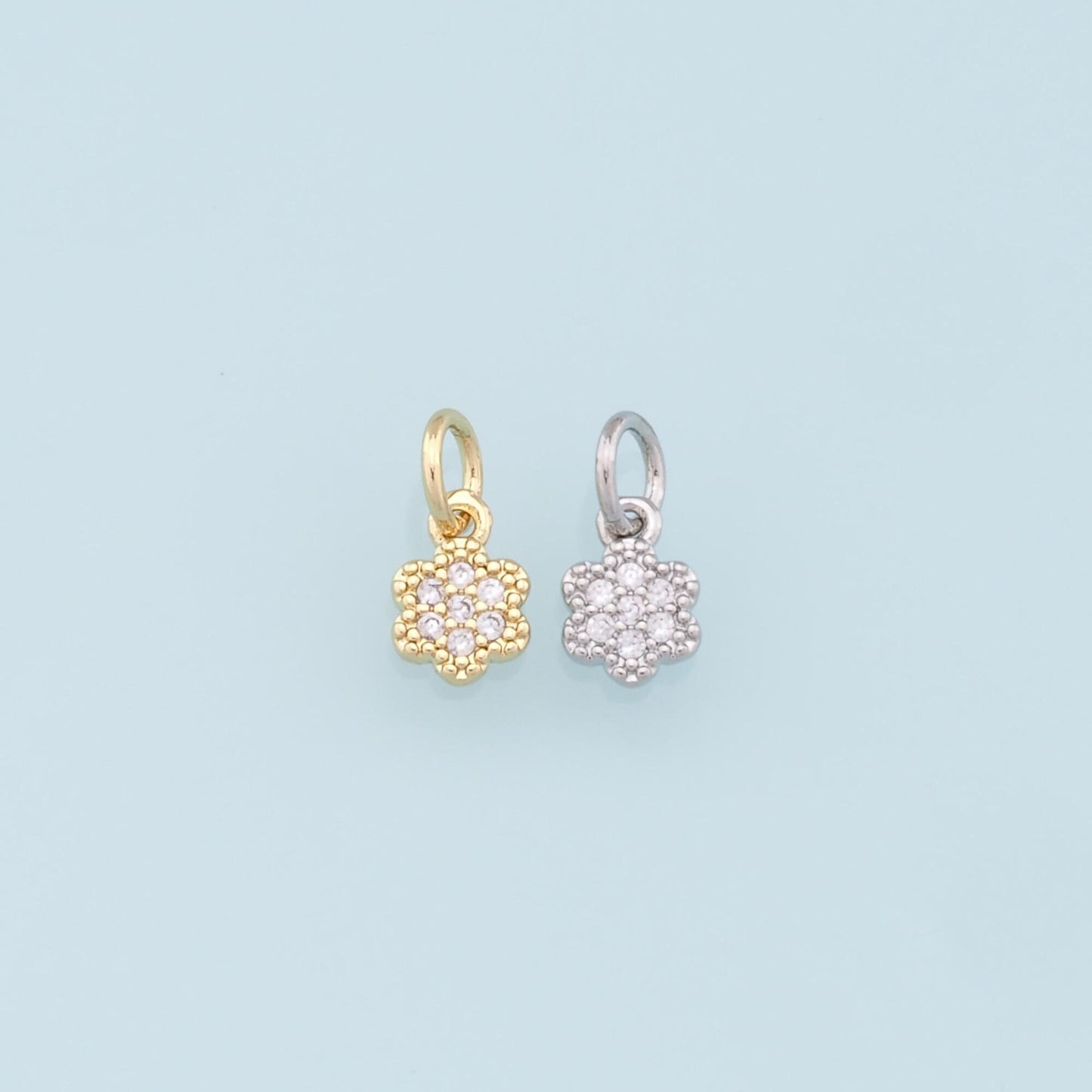 Gold Tiny Flower Charms,18K Gold Filled Flower Pendant,CZ Micro Pave Flower Charm Bracelet Necklace for DIY Jewelry Making Supply