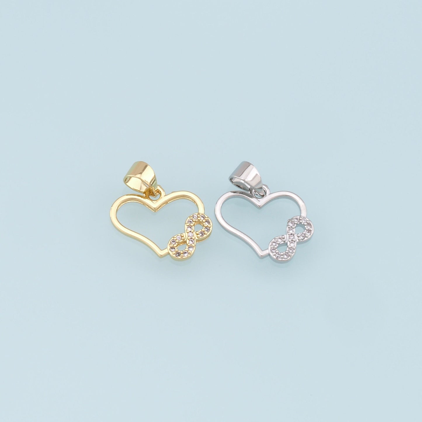 Gold Heart Infinity Charms,18K Gold Filled Heart Pendant,CZ Micro Pave Infinity Charm Bracelet Necklace for DIY Jewelry Making Supply