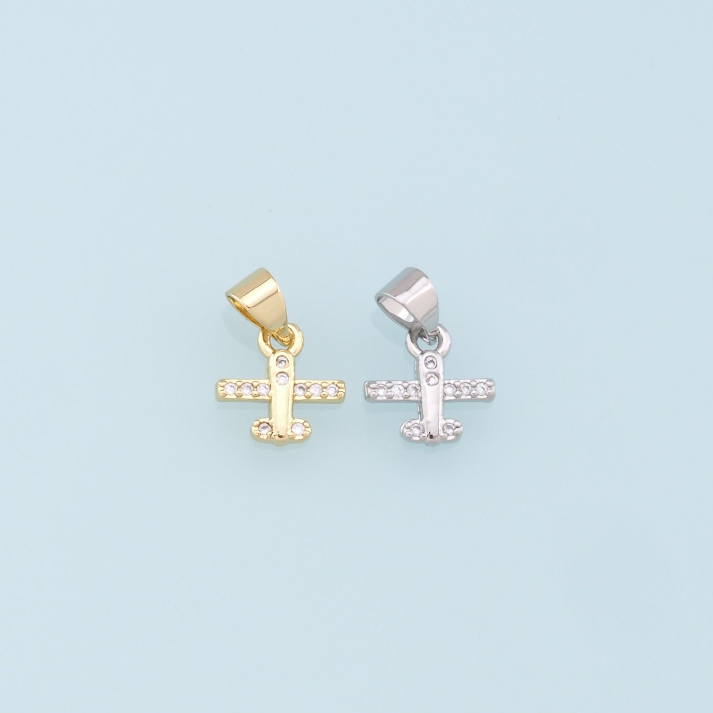 Gold Tiny Airplane Charms,18K Gold Filled Airplane Pendant,CZ Micro Pave Airplane Charm Bracelet Necklace for DIY Jewelry Making Supply