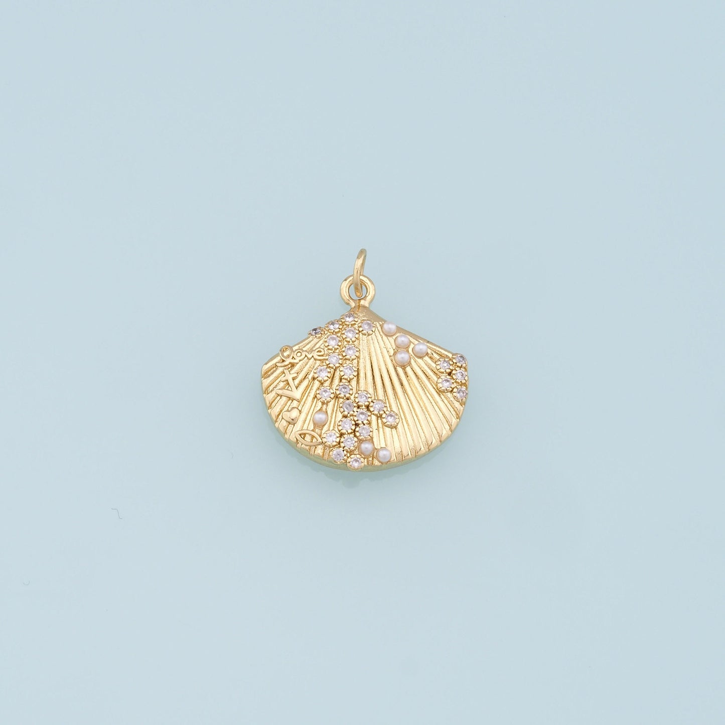 Gold Shell Charms,18K Gold Filled Round Conch Shell Pendant,CZ Micro Pave Conch Shell Charm Bracelet Necklace for DIY Jewelry Making Supply