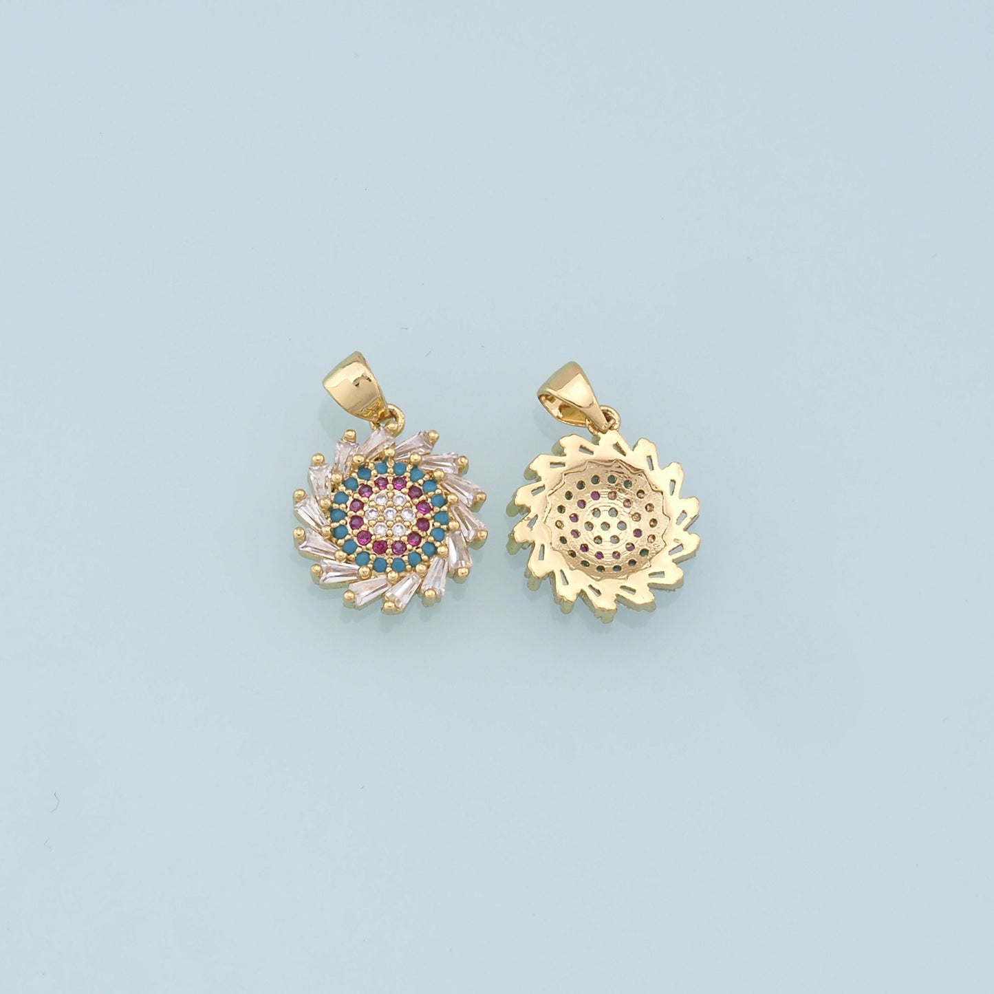 Gold Evil Eye Sun Charms,18K Gold Filled Sun Pendant,CZ Micro Pave Evil Eye Charm Bracelet Necklace for DIY Jewelry Making Supply