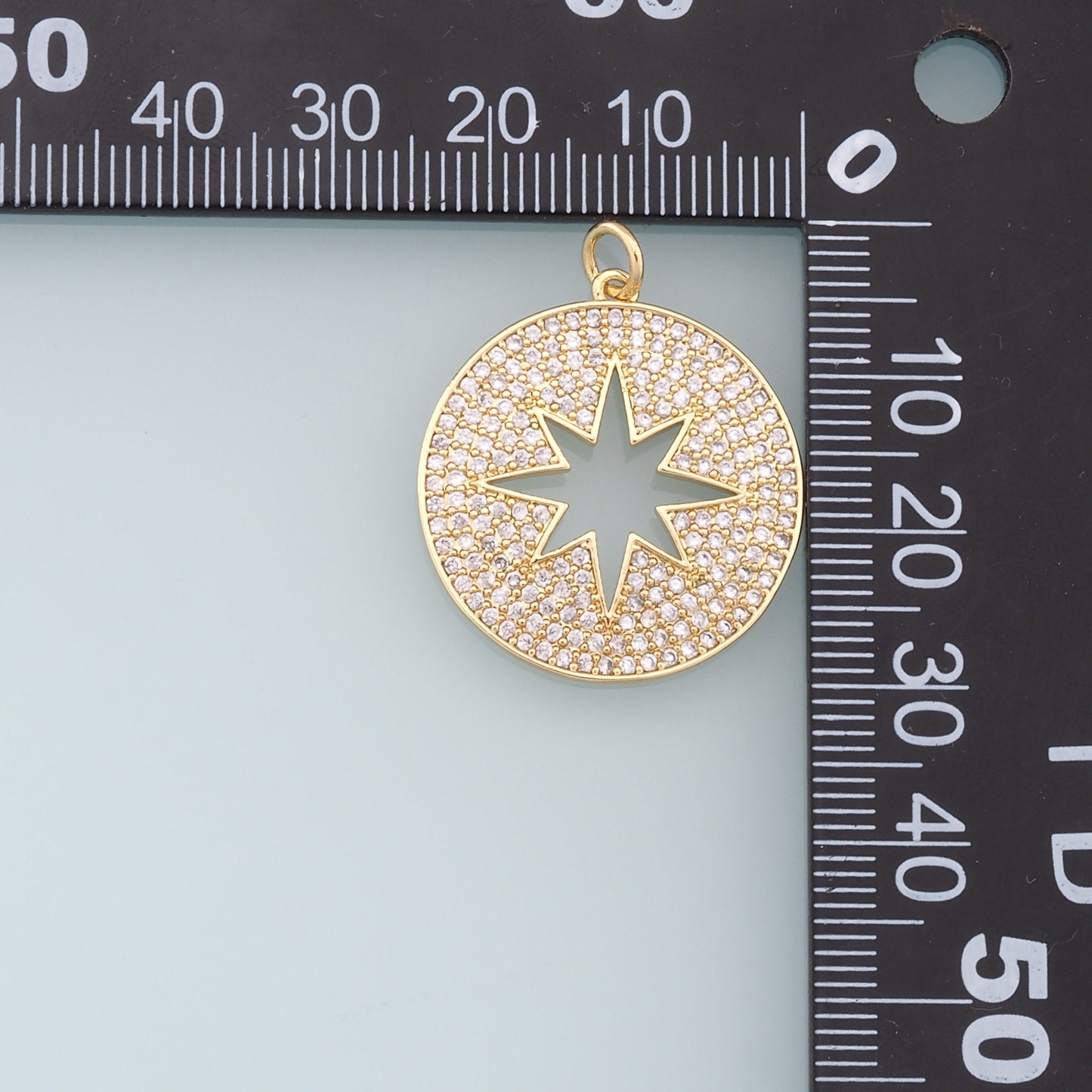 Gold Round Star Charms,18K Gold Filled Starburst Pendant,CZ Micro Pave North Star Charm Bracelet Necklace for DIY Jewelry Making Supply