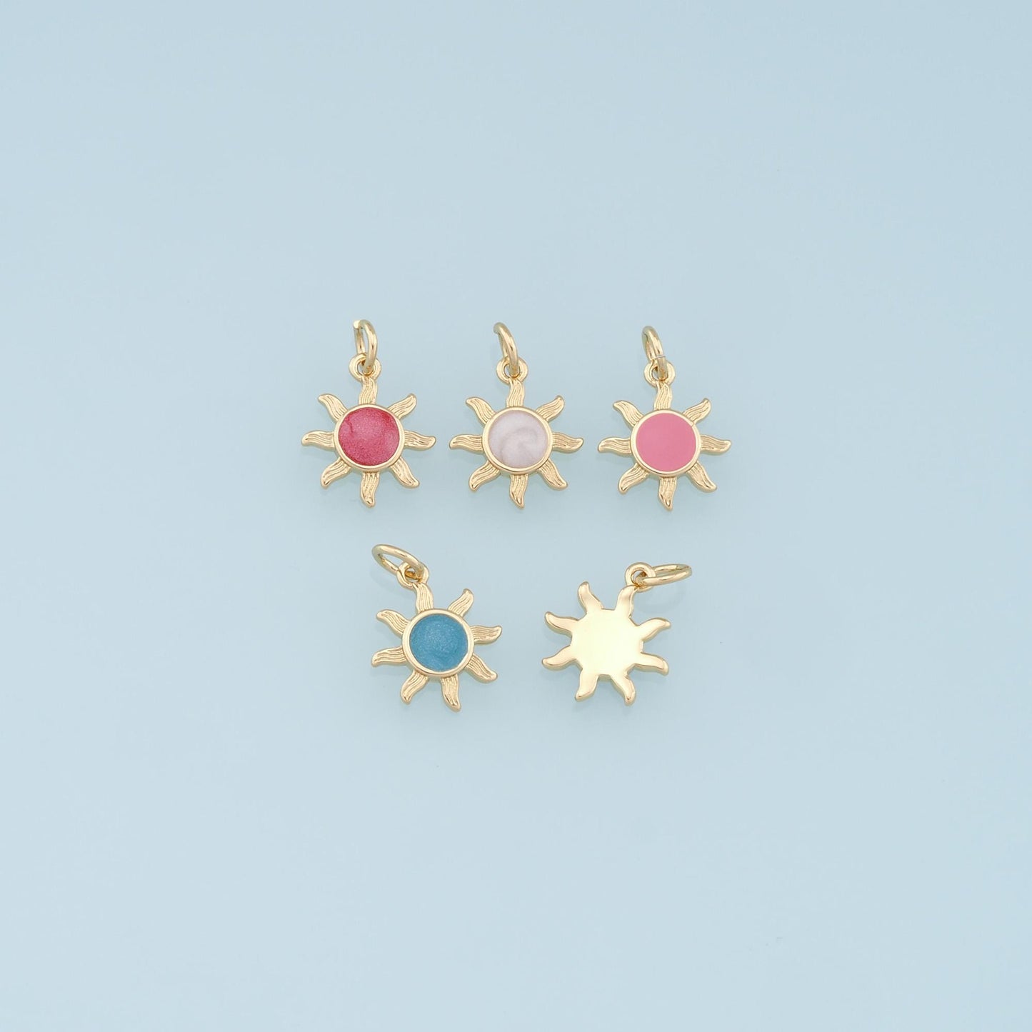 Gold Sun Charms,18K Gold Filled Sun Pendant,Enamel Sun Charm Bracelet Necklace for DIY Jewelry Making Supply