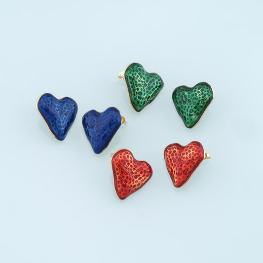 1pair 18K Gold Filled Enamel Heart Stud Earrings,Gold Earrings,Dainty Earrings