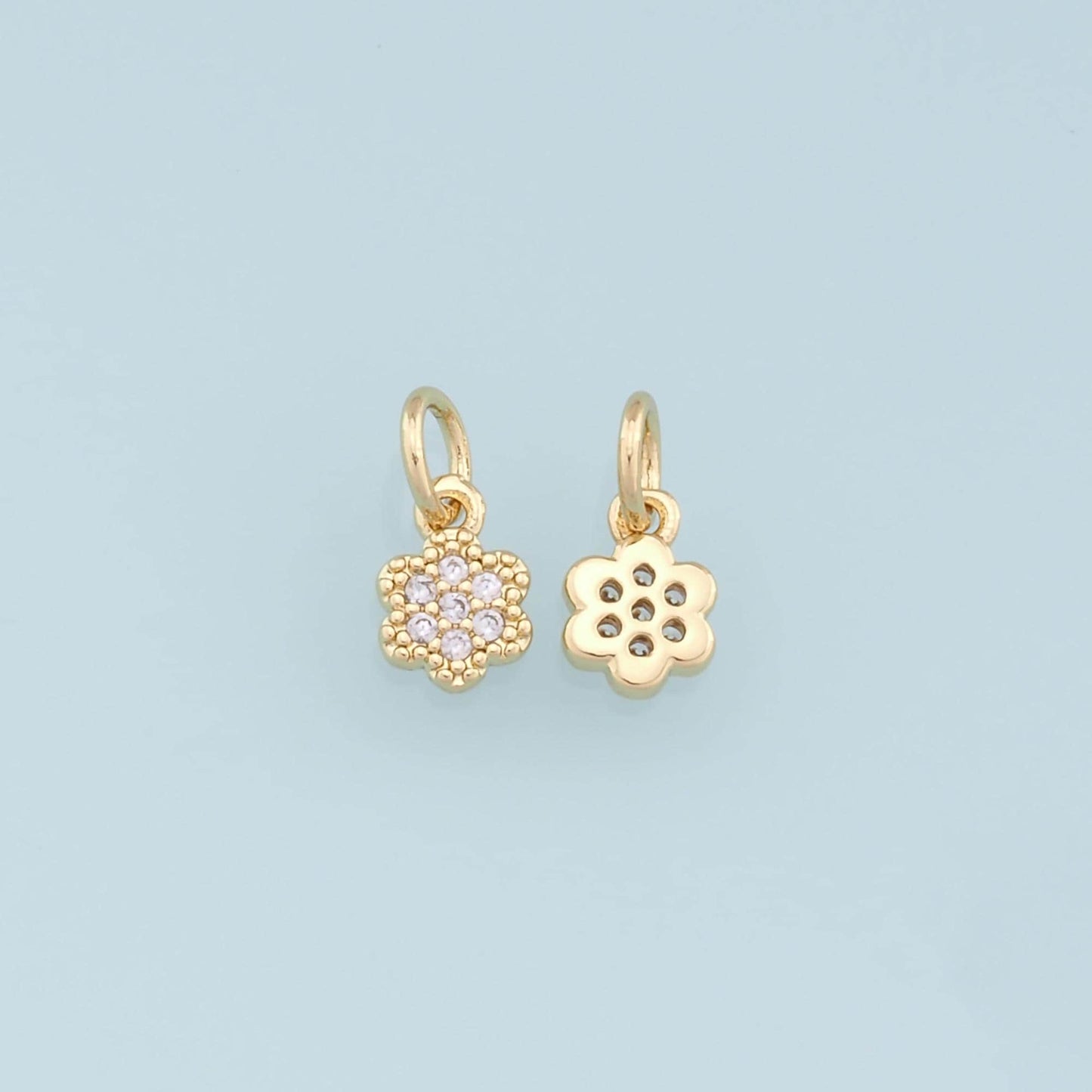 Gold Tiny Flower Charms,18K Gold Filled Flower Pendant,CZ Micro Pave Flower Charm Bracelet Necklace for DIY Jewelry Making Supply