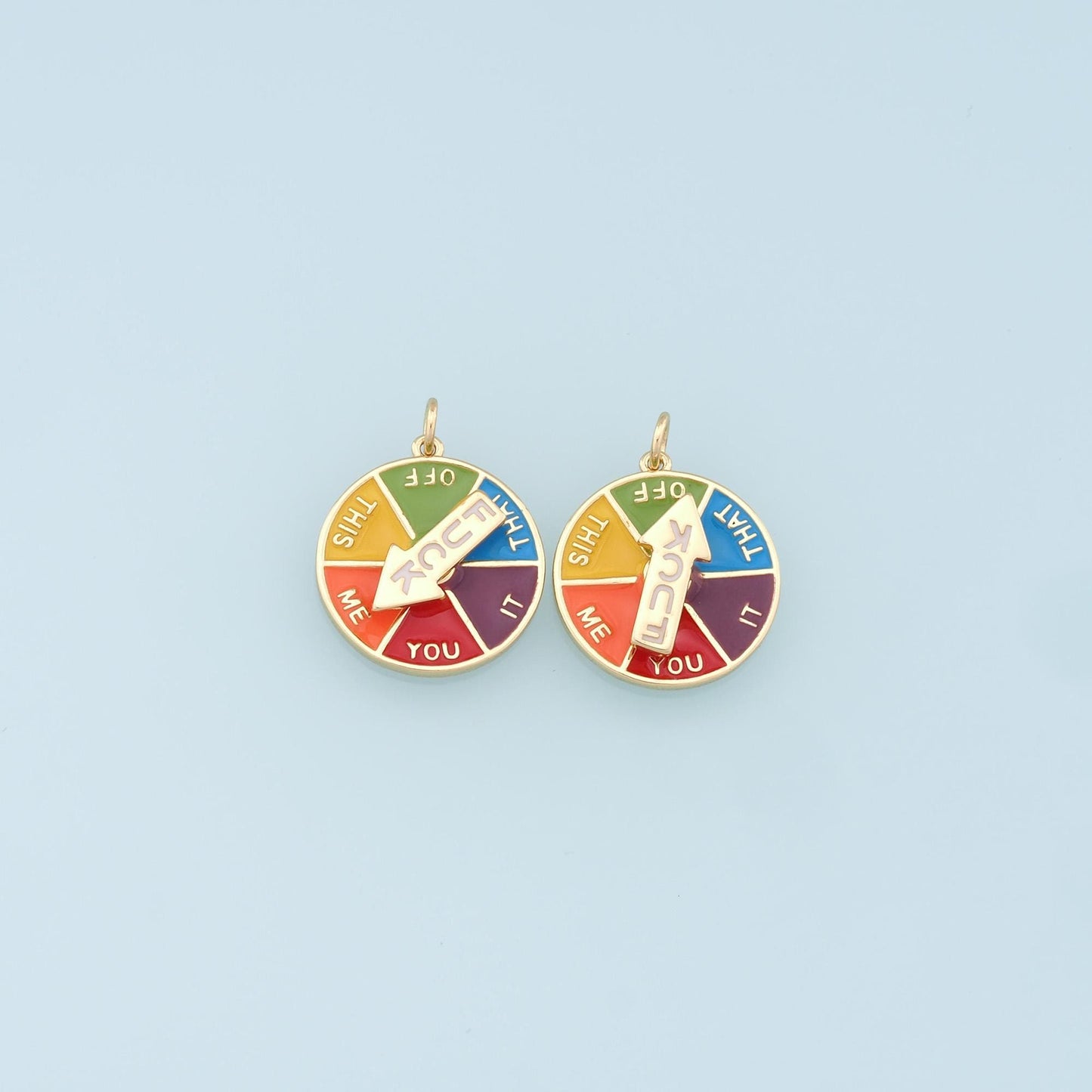 Gold Spinner Fuck Charms,18K Gold Filled Mood Pendant,Funny Colorful Enamel Charm Bracelet Necklace for DIY Jewelry Making Supply