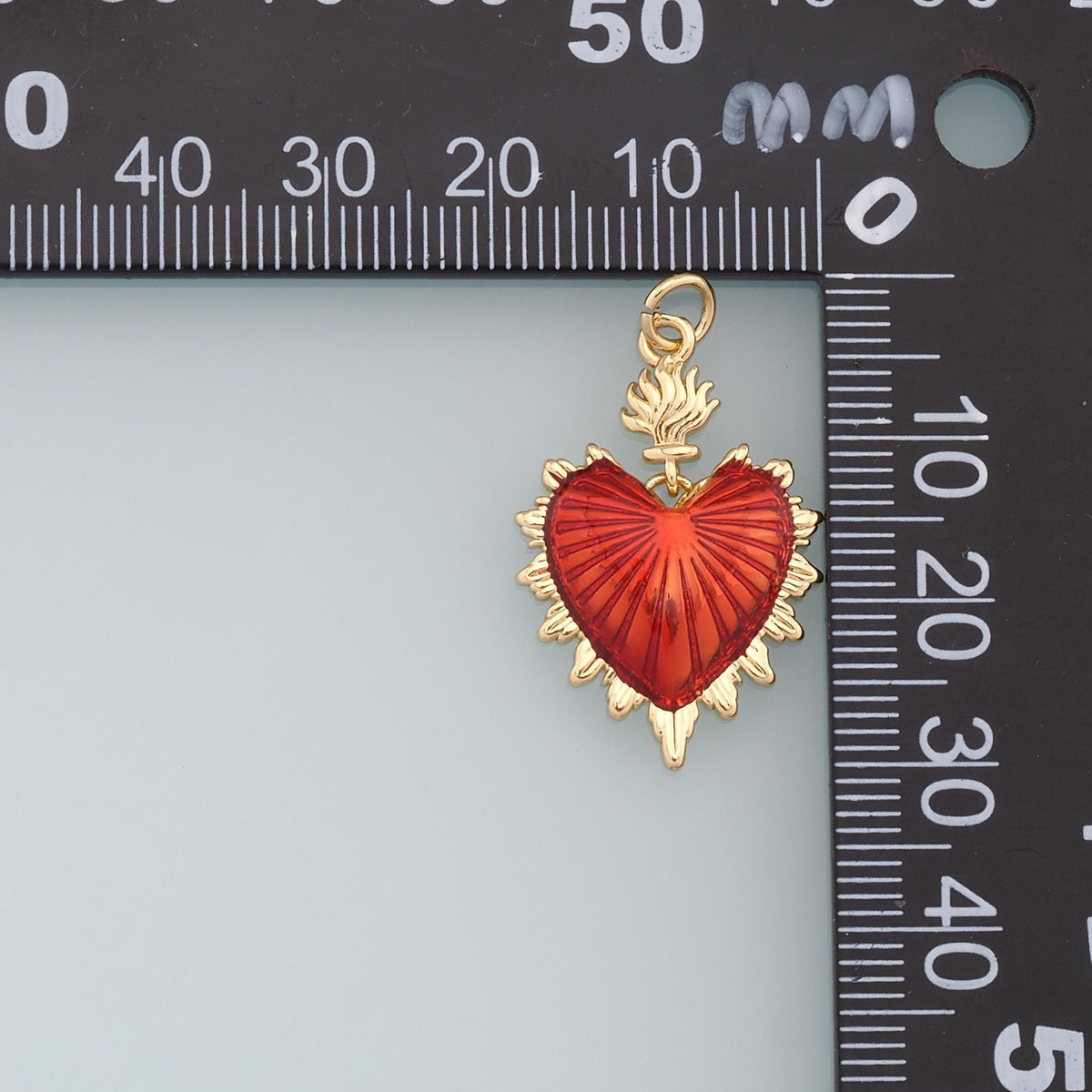 Gold sacred Heart Charms,18K Gold Filled sacred heart Pendant,Enamel Heart Charm Bracelet Necklace for DIY Jewelry Making Sup
