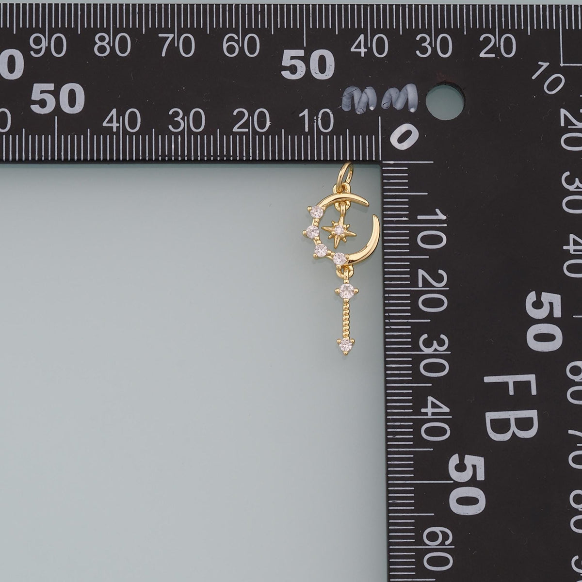 Gold Moon Star Charms,18K Gold Filled CZ Moon Pendant,Celestial Charm Bracelet Necklace for DIY Jewelry Making Supply