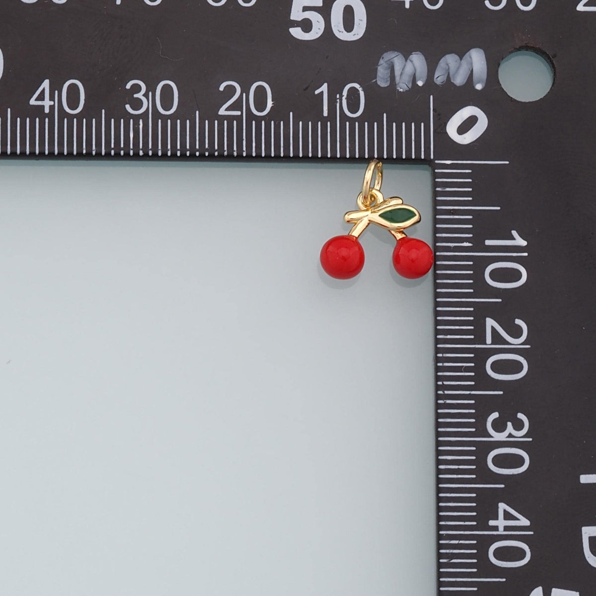 Gold Cherry Charms,18K Gold Filled Enamel Cherry Pendant,Fruit Charm Bracelet Necklace for DIY Jewelry Making Supply
