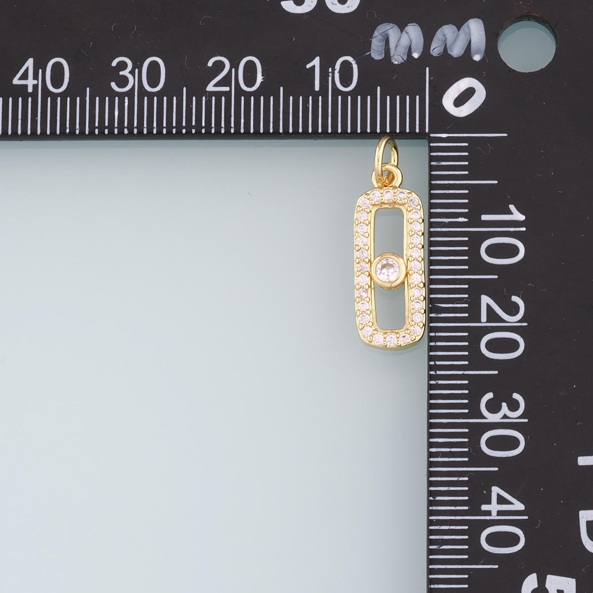18K Gold Filled Rectangle Pendant,CZ Micro Pave Rectangle Charm Bracelet Necklace for DIY Jewelry Making Supply