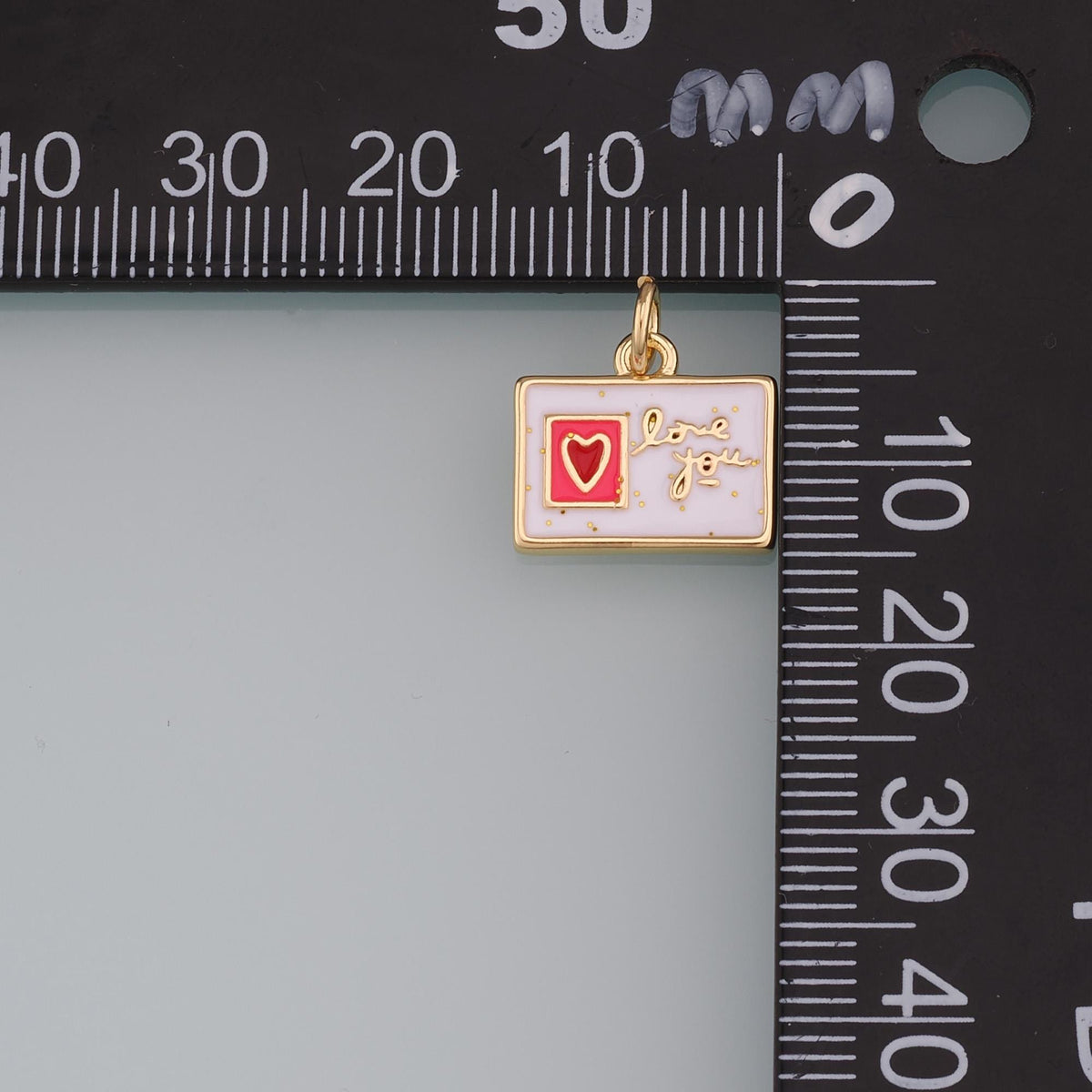 18K Gold Filled Postcard Pendant,Enamel Postcard Charm Bracelet Necklace for DIY Jewelry Making Supply