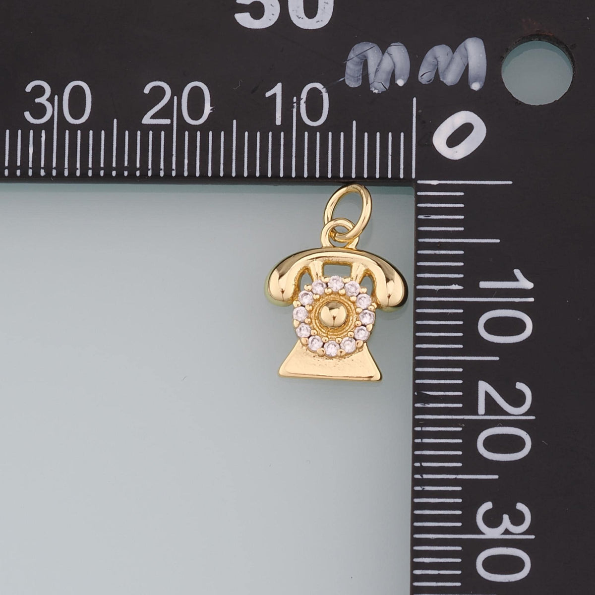 18K Gold Filled Telephone Pendant,CZ Micro Pave Telephone Charm Bracelet Necklace for DIY Jewelry Making Supply
