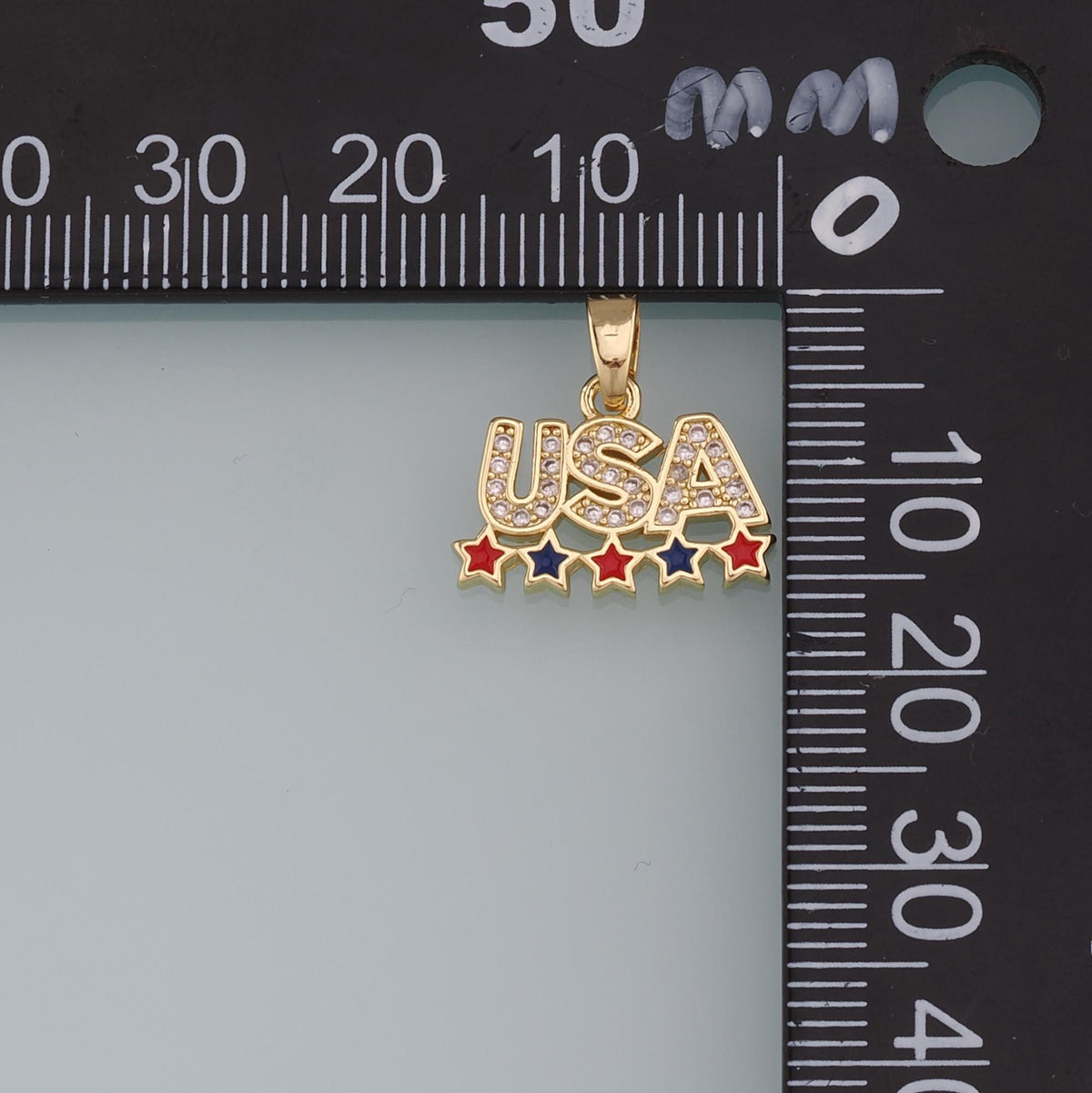 18K Gold Filled CZ Micro Pave USA Letter Pendant,Enamel Star Charm Bracelet Necklace for DIY Jewelry Making Supply