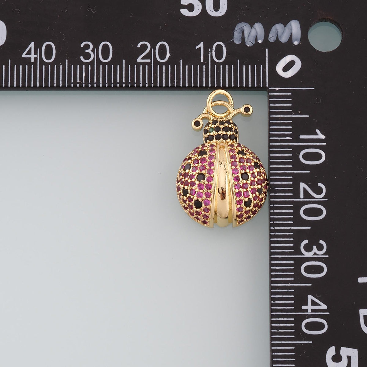 18K Gold Filled Ladybug Pendant,CZ Micro Pave Insect Charm Bracelet Necklace for DIY Jewelry Making Supply
