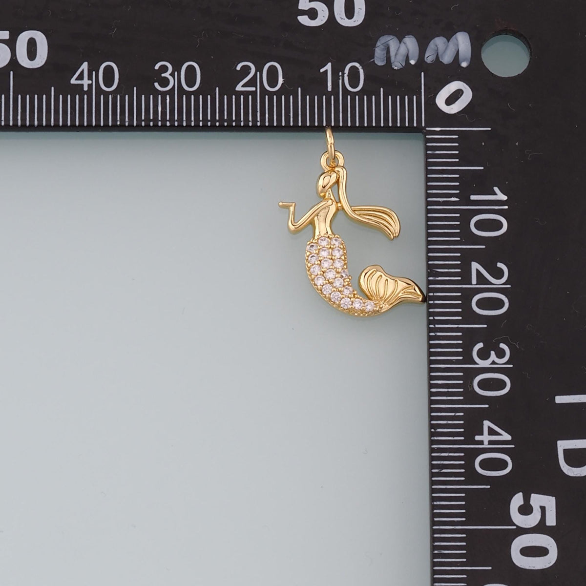 18K Gold Filled Mermaid Pendant,CZ Micro Pave Mermaid Tail Charm Bracelet Necklace for DIY Jewelry Making Supply