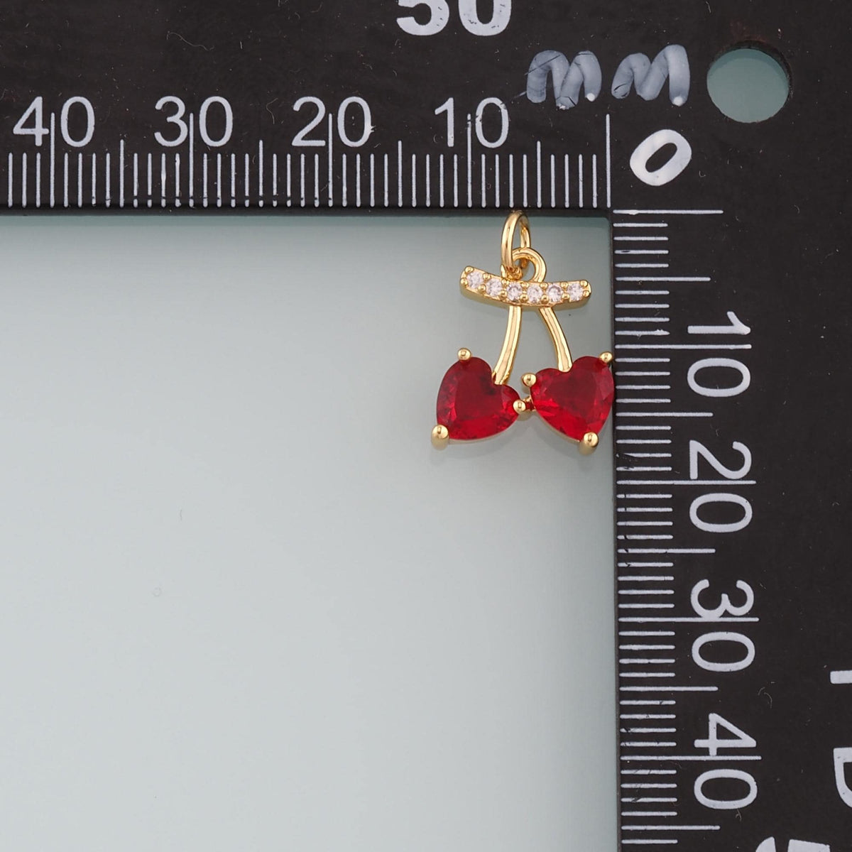Gold Cherry Charms,18K Gold Filled Heart Cherry Pendant,CZ Micro Pave Fruit Charm Bracelet Necklace for DIY Jewelry Making Su