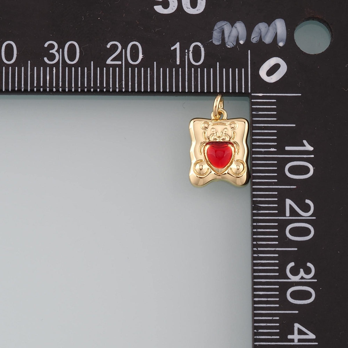 18K Gold Filled Bear Pendant,Enamel Heart Bear Charm Bracelet Necklace for DIY Jewelry Making Supply