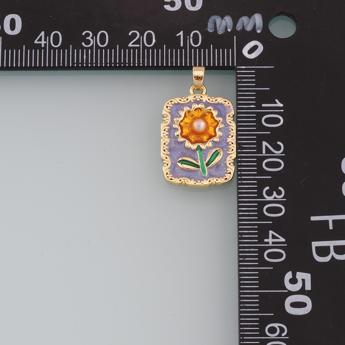 18K Gold Filled Pearl Sunflower Pendant,Enamel Daisy Charm Bracelet Necklace for DIY Jewelry Making Supply