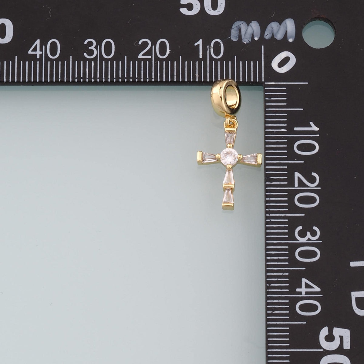 18K Gold Filled Cross Pendant,CZ Micro Pave Cross Charm Bracelet Necklace for DIY Jewelry Making Supply