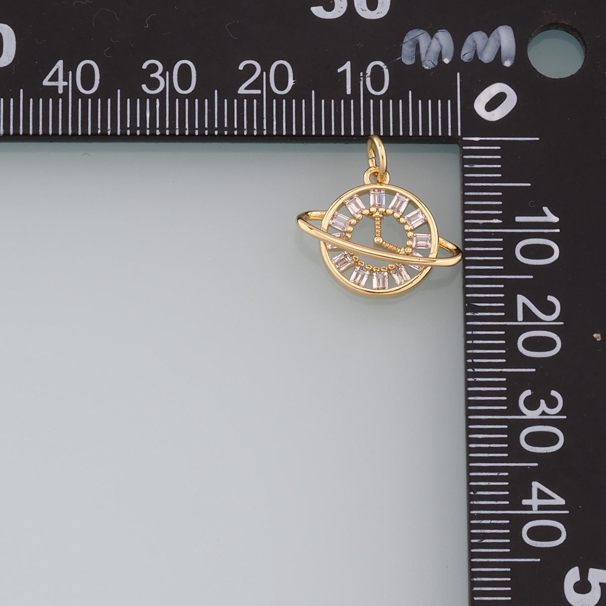 18K Gold Filled Saturn Pendant,Dainty Clock Charm Bracelet Necklace for DIY Jewelry Making Supply