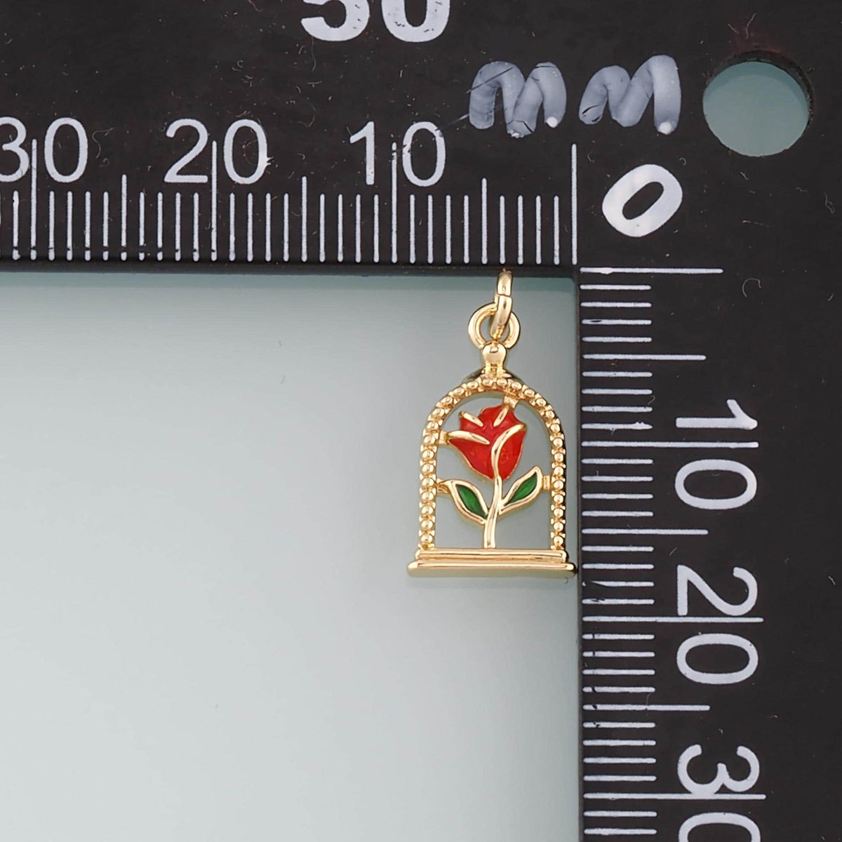 Gold Rose Charm,18K Gold Filled Rose Pendant,Enamel Flower Charm Bracelet Necklace for DIY Jewelry Making Supply