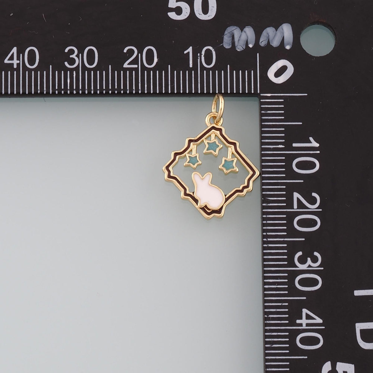 18K Gold Filled Rabbit Pendant,Enamel Animal Charm Bracelet Necklace for DIY Jewelry Making Supply