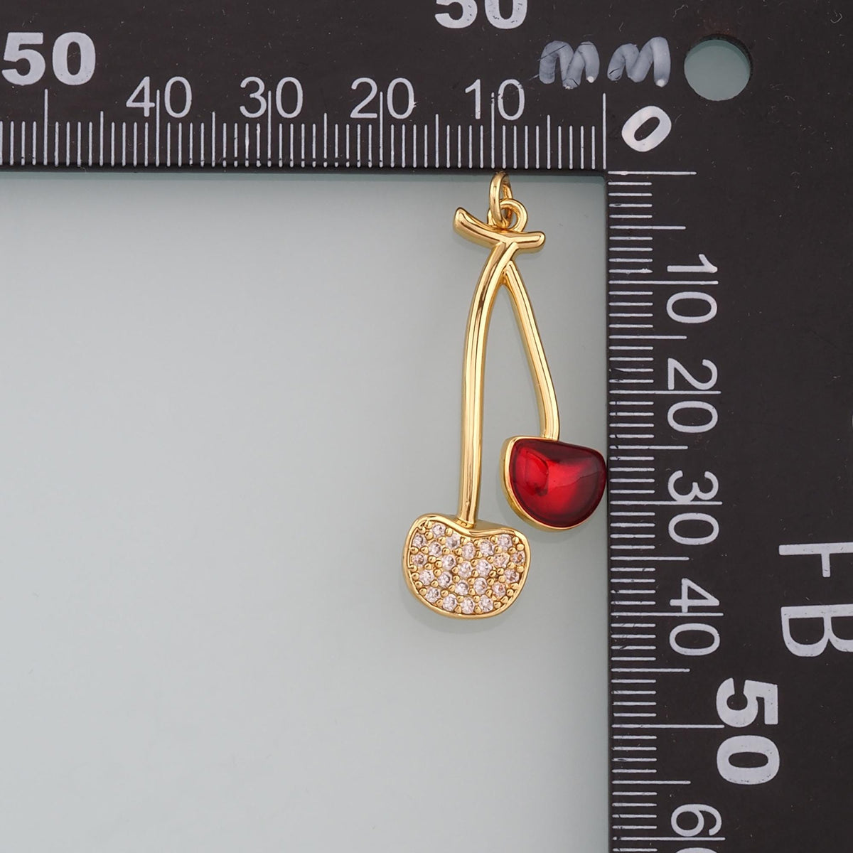 Gold Cherry Charms,18K Gold Filled Cherry Pendant,CZ Micro Pave Fruit Charm Bracelet Necklace for DIY Jewelry Making Supply