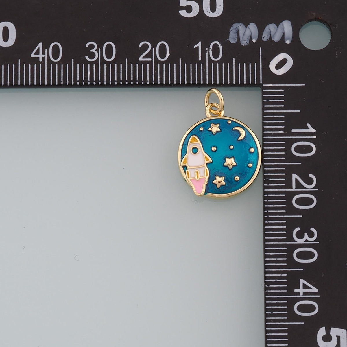 Gold Rocket Charms,18K Gold Filled Enamel Starry Sky Charm Bracelet Necklace for DIY Jewelry Making Supply