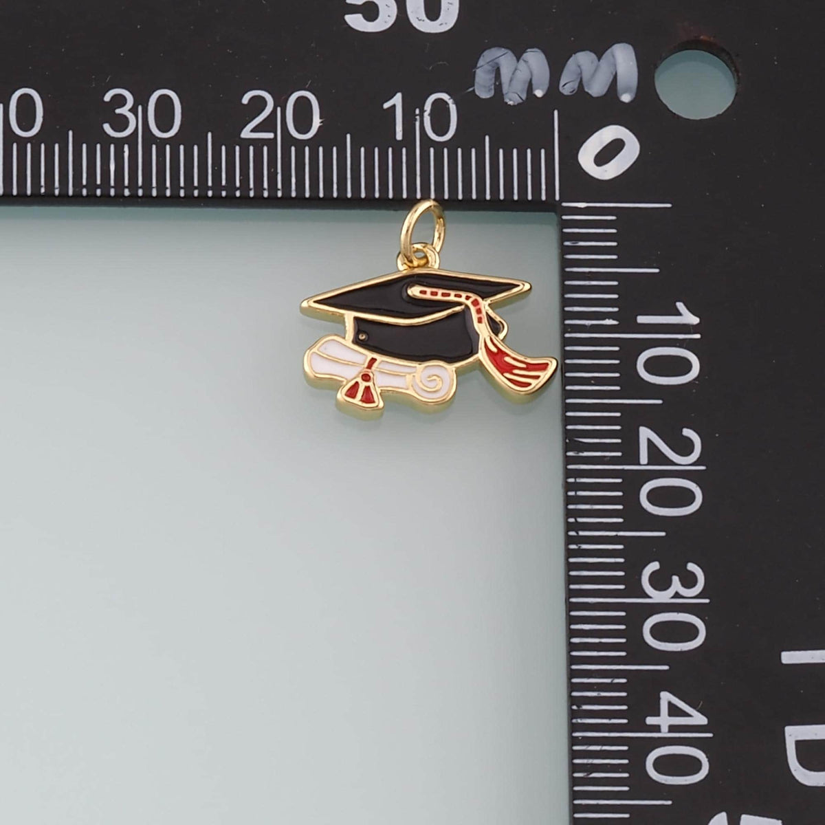 18K Gold Filled Bachelor Cap Pendant,Enamel Graduation Charm Bracelet Necklace for DIY Jewelry Making Supply