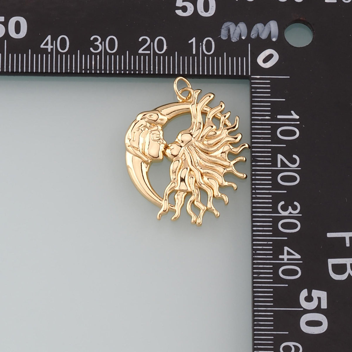 Gold Sun Charms,18K Gold Filled Moon Sun Pendant,Celestial Charm Bracelet Necklace for DIY Jewelry Making Supply