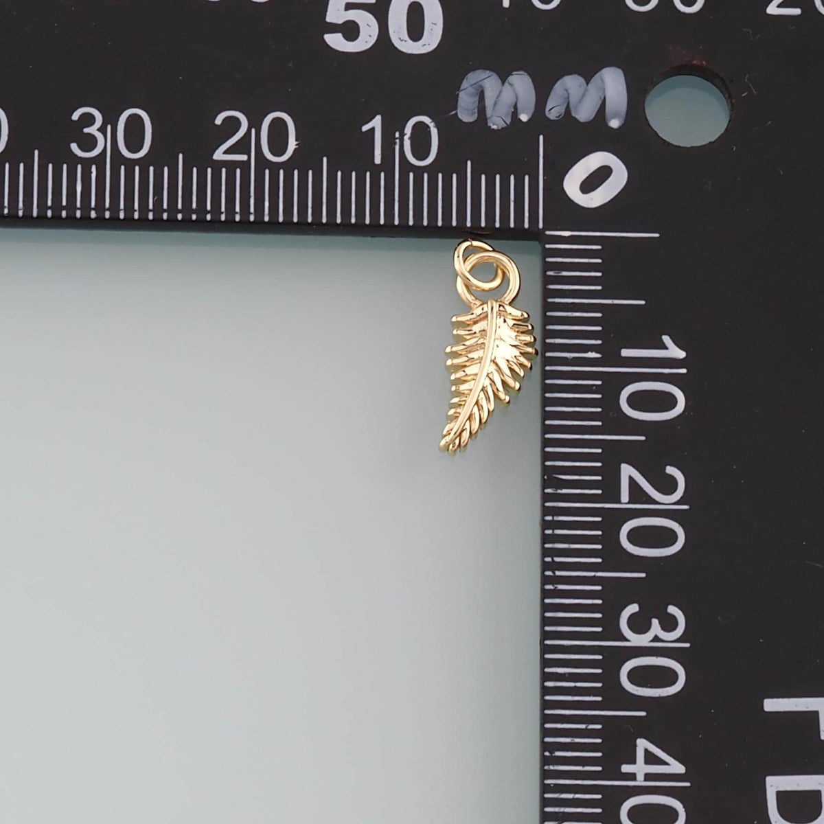 18K Gold Filled Feather Pendant,Dainty Feather Charm Bracelet Necklace for DIY Jewelry Making Supply