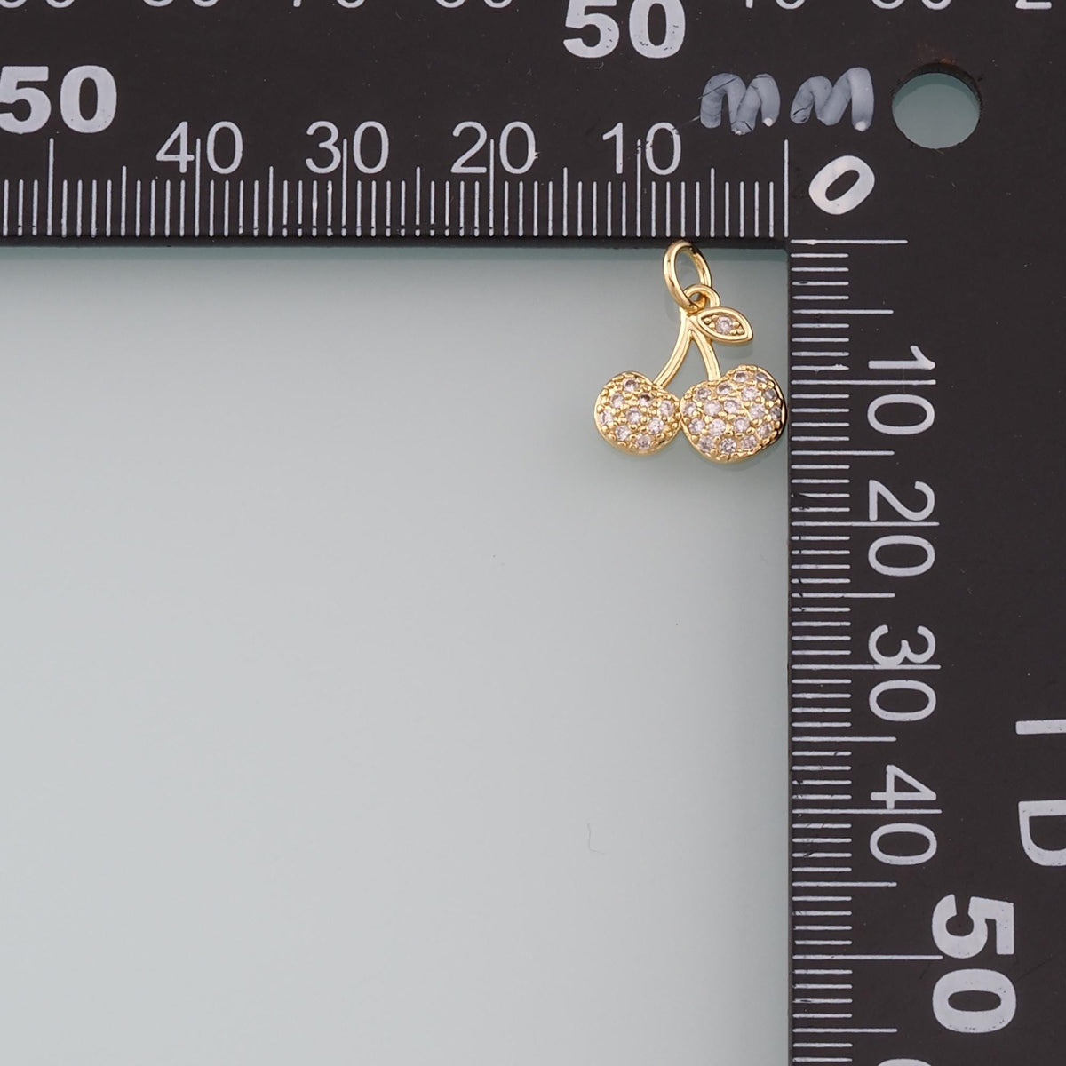 Gold Cherry Charms,18K Gold Filled Cherry Pendant,CZ Micro Pave Fruit Charm Bracelet Necklace for DIY Jewelry Making Supply