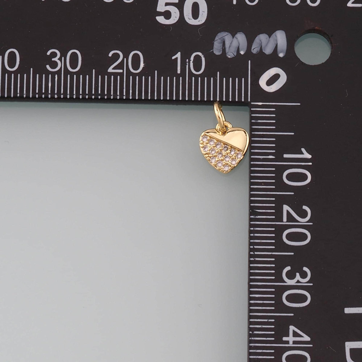 Gold Heart Charms,18K Gold Filled Heart Pendant,CZ Micro Pave Heart Charm Bracelet Necklace for DIY Jewelry Making Supply