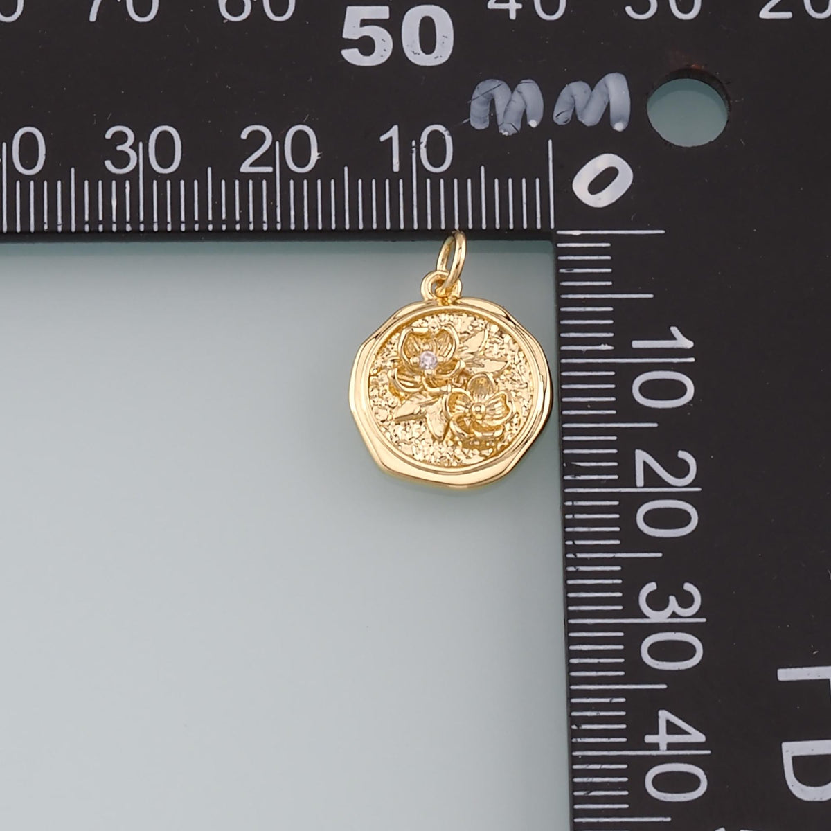 Gold Flower Charms,18K Gold Filled Flower Pendant,CZ Micro Pave Flower Charm Bracelet Necklace for DIY Jewelry Making Supply