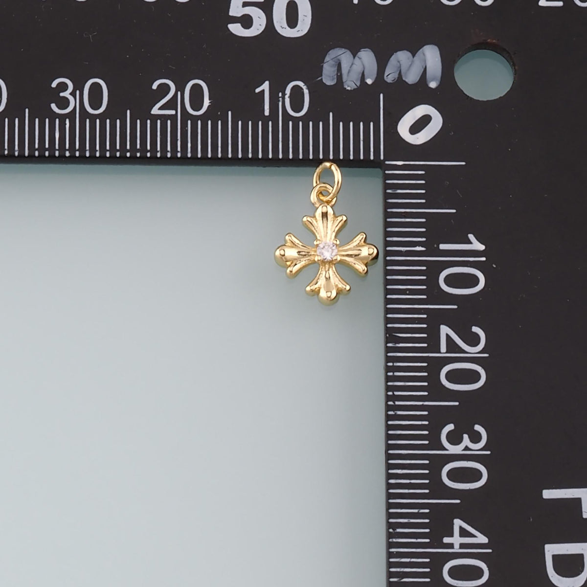 Gold Cross Charms,18K Gold Filled Cross Pendant,CZ Micro Pave Religion Charm Bracelet Necklace for DIY Jewelry Making Supply