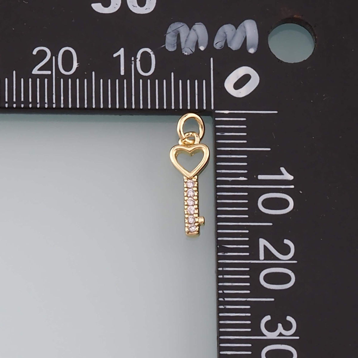18K Gold Filled Heart Key Pendant,CZ Micro Pave Key Charm Bracelet Necklace for DIY Jewelry Making Supply