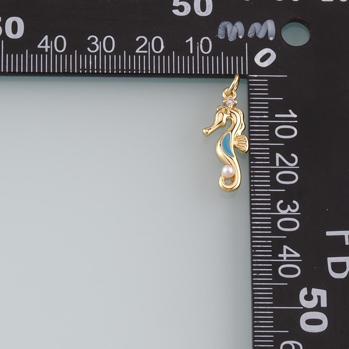 18K Gold Filled Pearl Seahorse Pendant,Enamel Seahorse Charm Bracelet Necklace for DIY Jewelry Making Supply