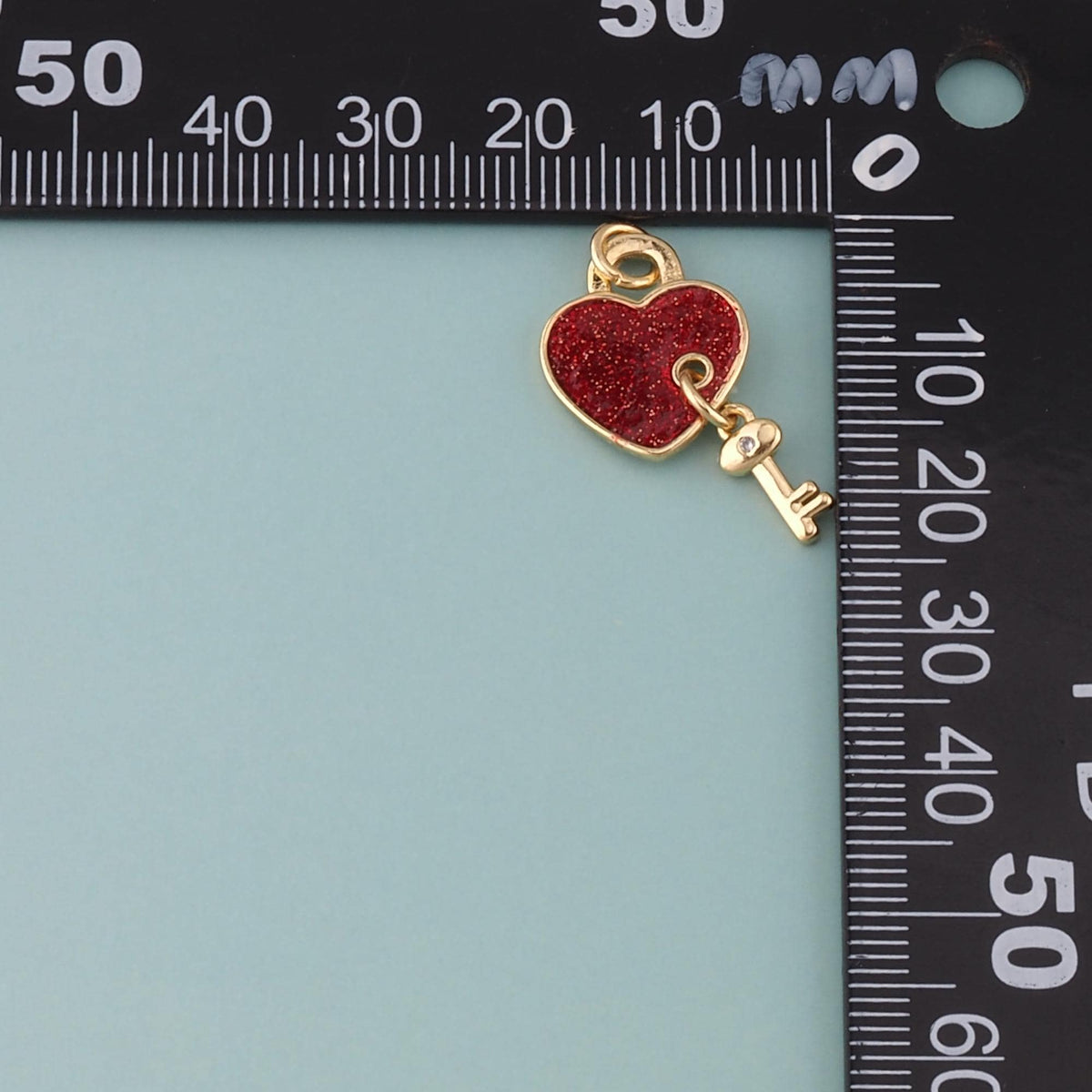 18K Gold Filled Heart Key Pendant,Enamel Key Charm Bracelet Necklace for DIY Jewelry Making Supply