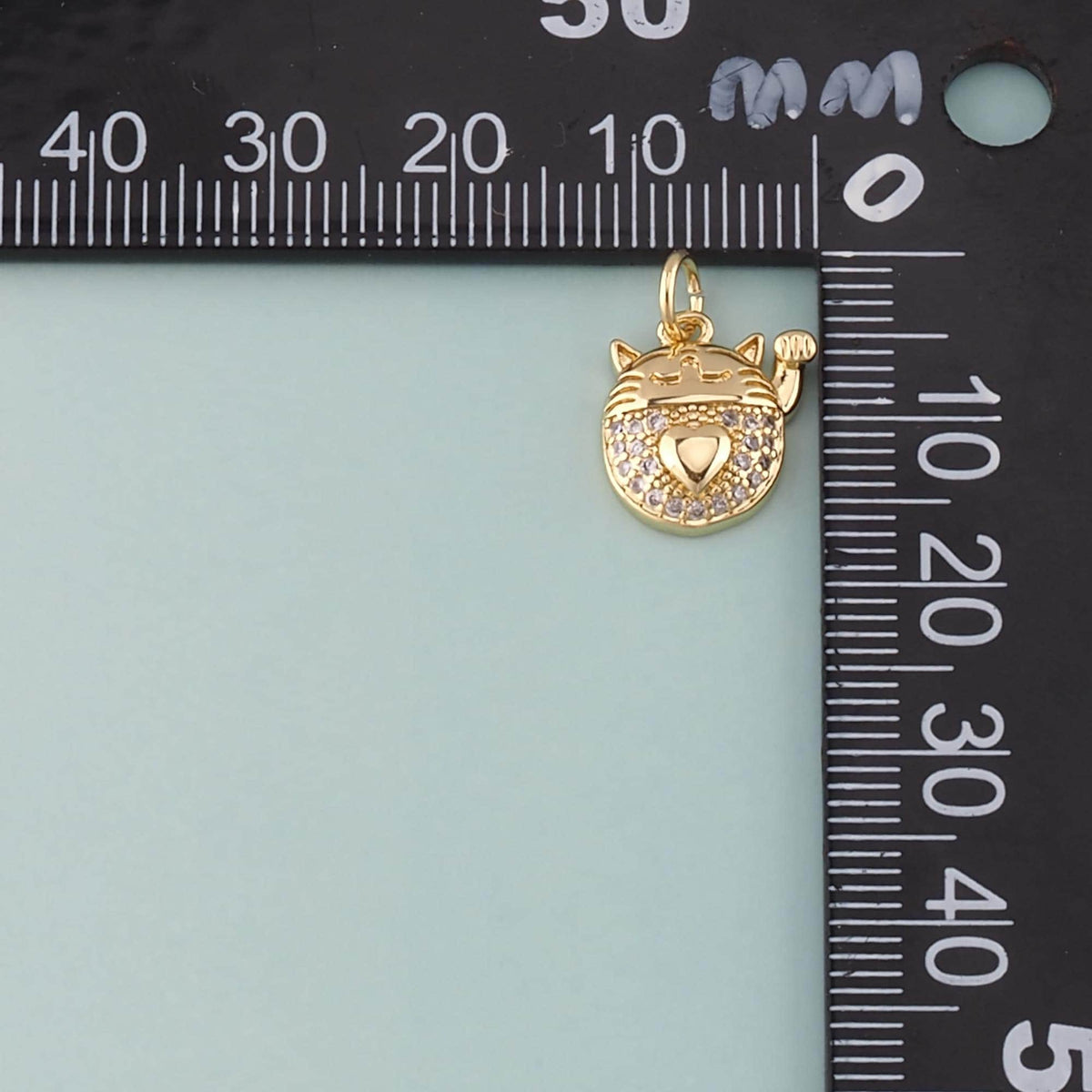 18K Gold Filled Lucky Cat Pendant,CZ Micro Pave Lucky Cat Charm Bracelet Necklace for DIY Jewelry Making Supply