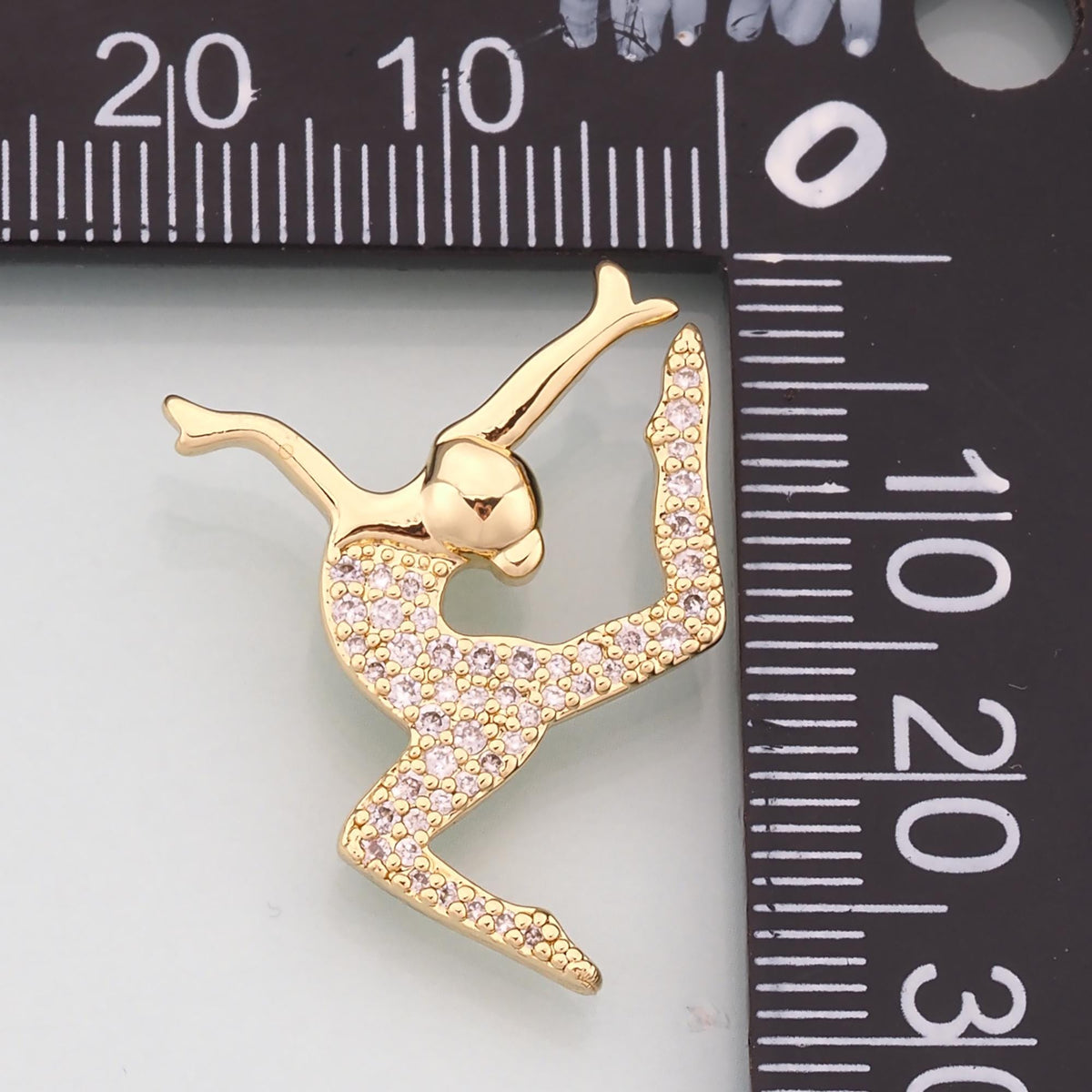 18K Gold Filled Ballet Pendant,CZ Micro Pave Dance Charm Bracelet Necklace for DIY Jewelry Making Supply