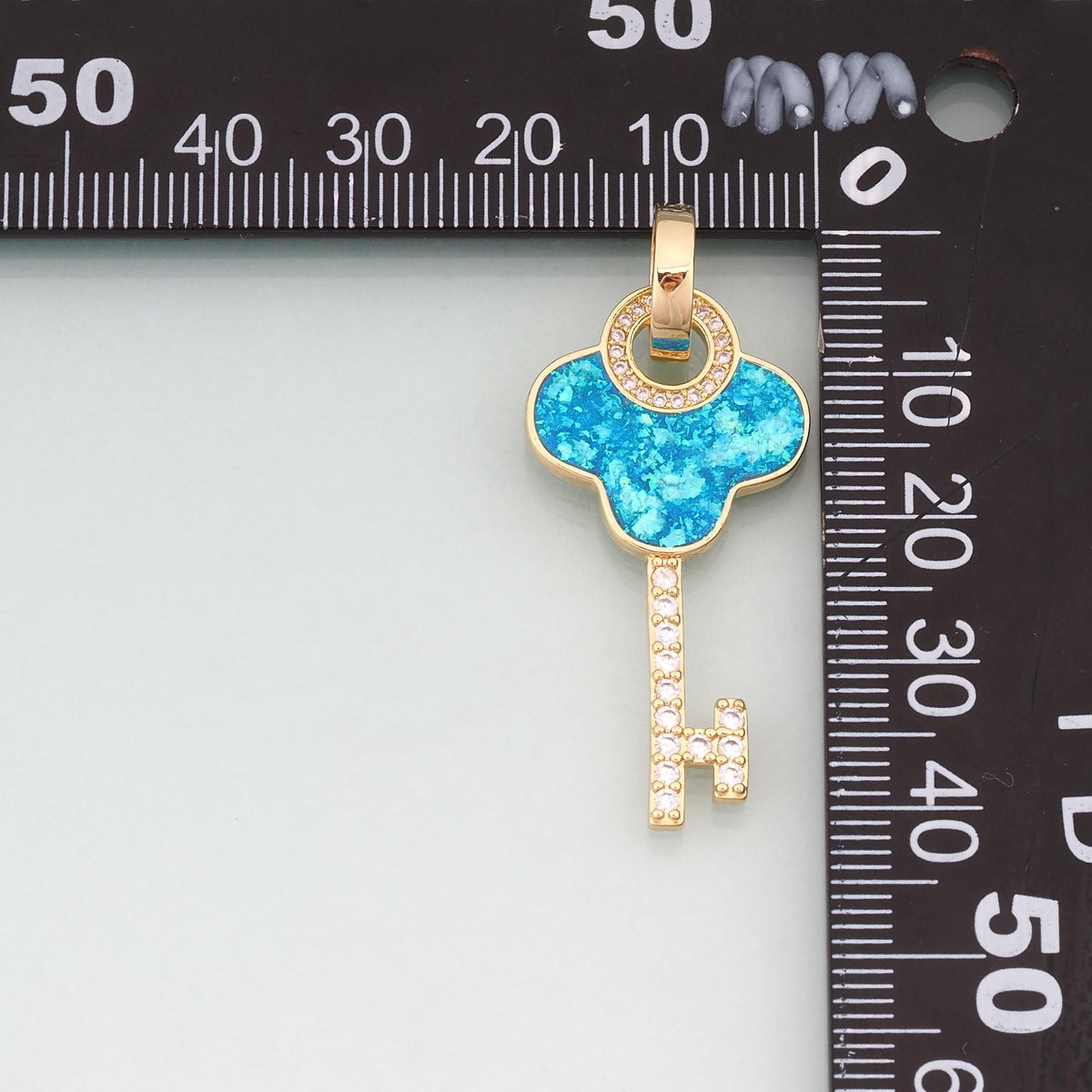 Gold Opal Key Charms,18K Gold Filled Key Pendant Charm Bracelet Necklace for DIY Jewelry Making Supply