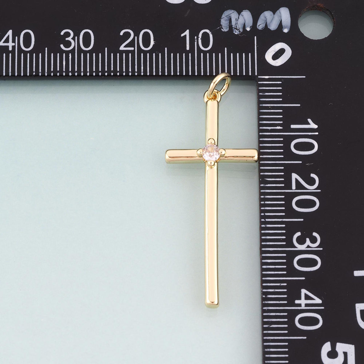 18K Gold Filled Cubic Zirconia Cross Charm Pendant for Jewelry Making