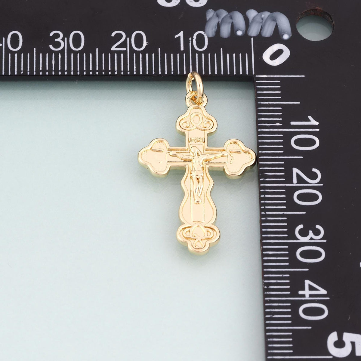 18K Gold Filled Jesus Cross Pendant,Carved Religion Cross Charm Bracelet Necklace for DIY Jewelry Making Supply