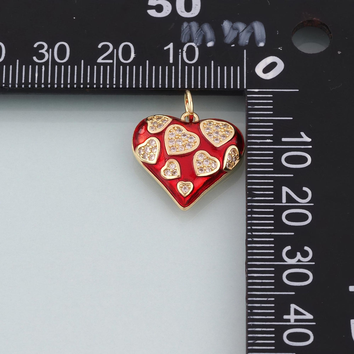 18K Gold Filled CZ Heart Pendant,Red Enamel Heart Charm Bracelet Necklace for DIY Jewelry Making Supply