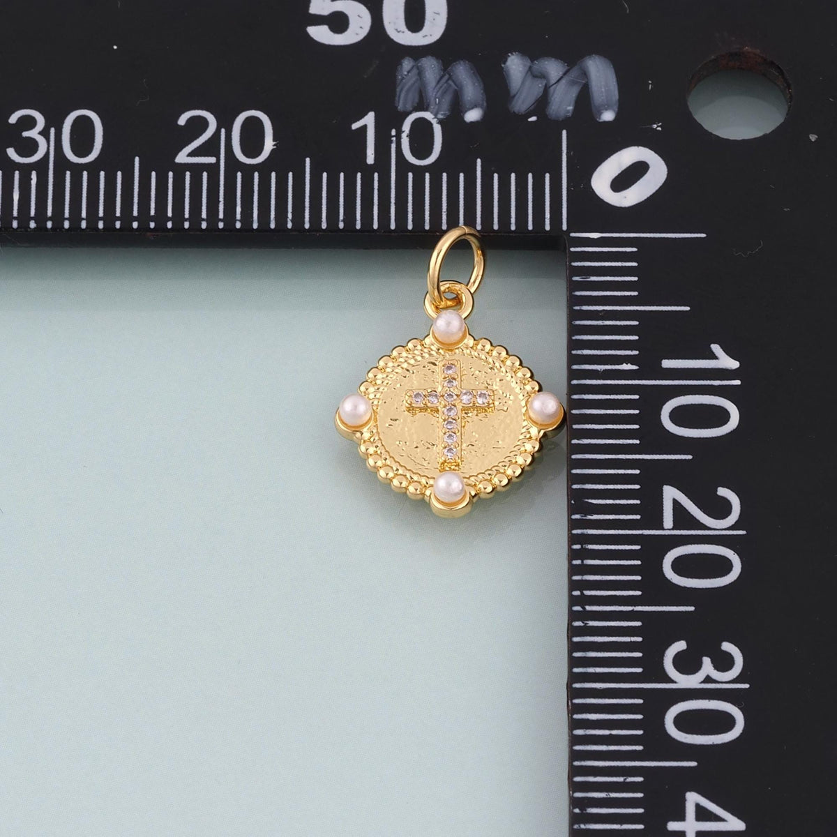 18K Gold Filled Pearl Cross Charm Pendant for Jewelry Making