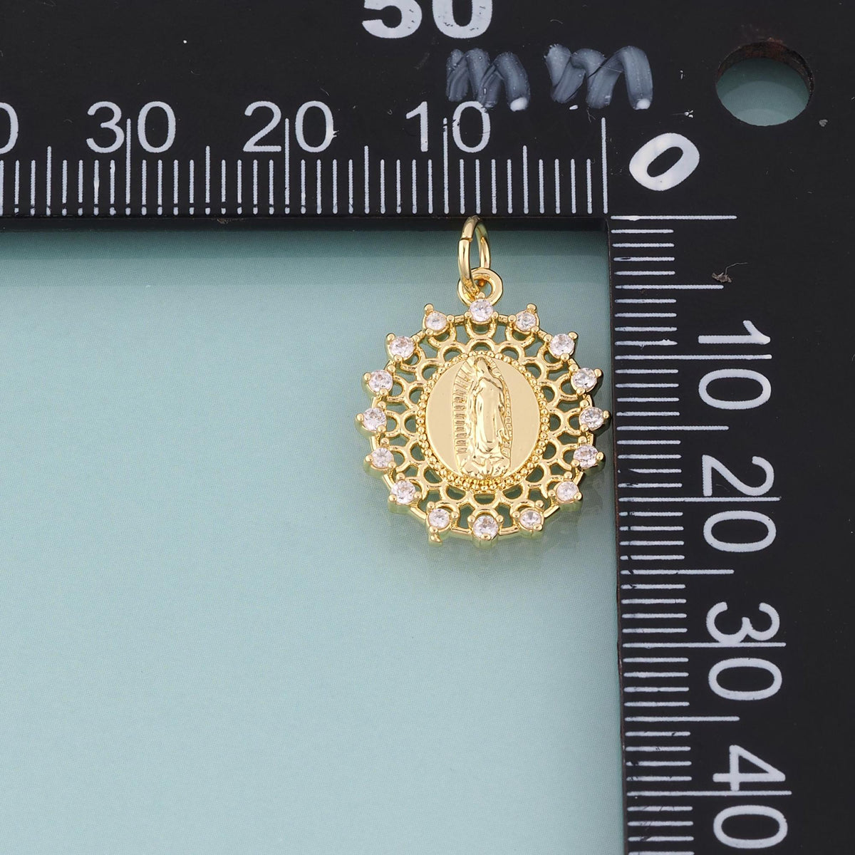 18K Gold Filled CZ Our Lady of Guadalupe Pendant,Religious Madonna Charm Bracelet Necklace for DIY Jewelry Making Supply