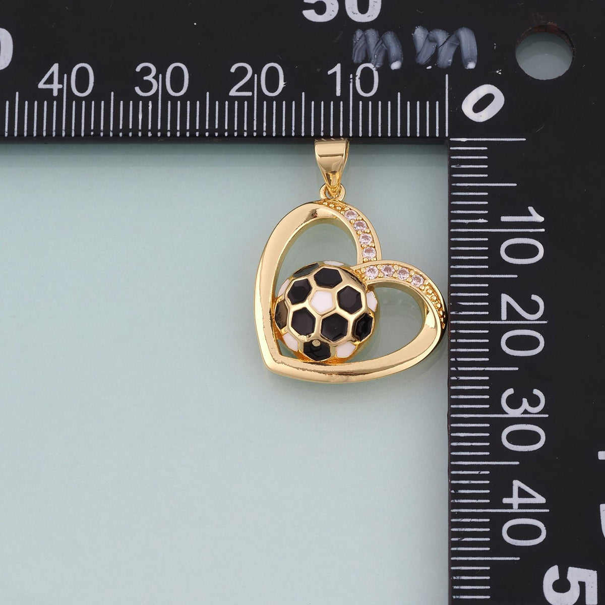 18K Gold Filled Enamel Football Heart Pendant,World Cup Charm Bracelet Necklace for DIY Jewelry Making Supply