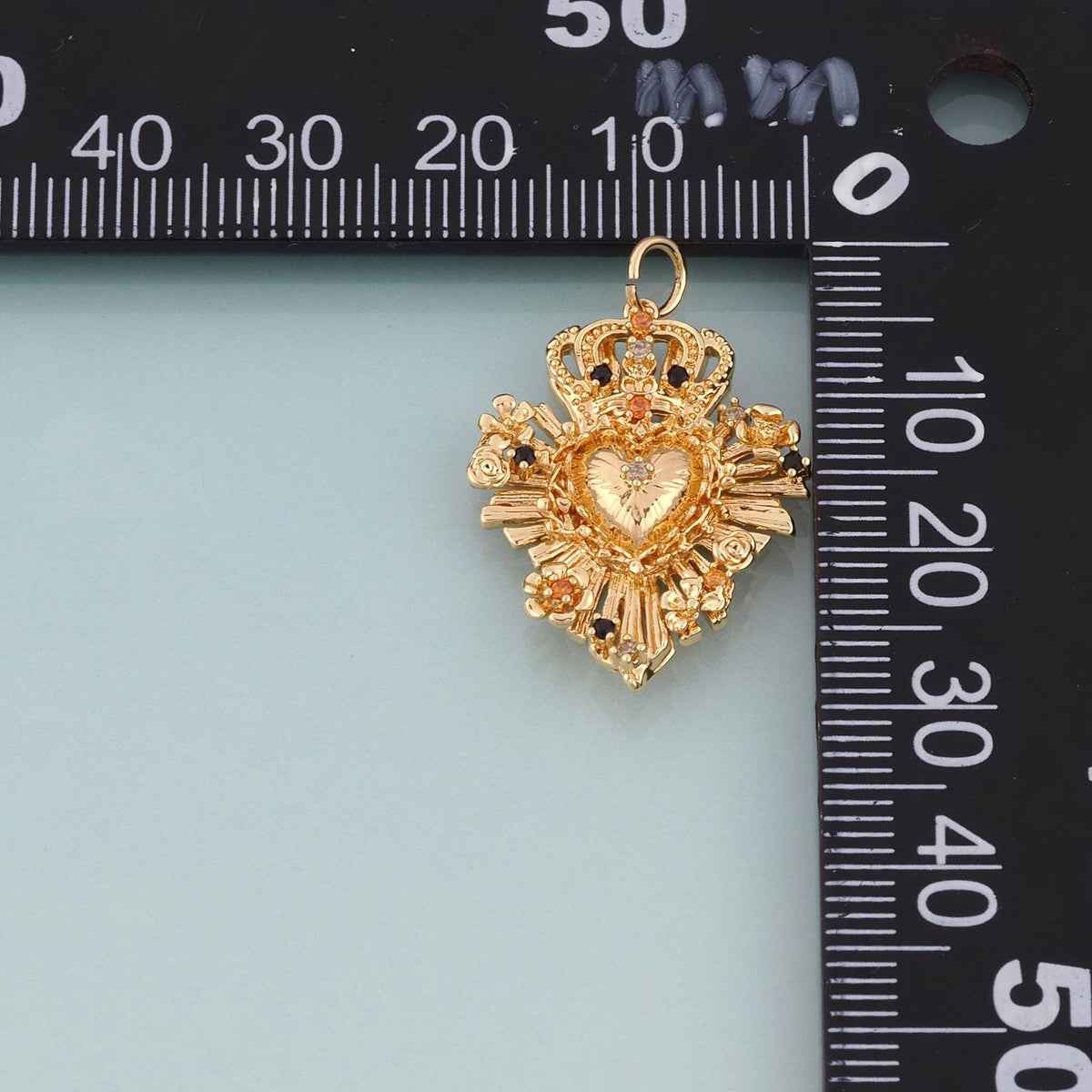 18K Gold Filled CZ Crown Sacred Heart Pendant,Rose Luxurious Charm Bracelet Necklace for DIY Jewelry Making Supply
